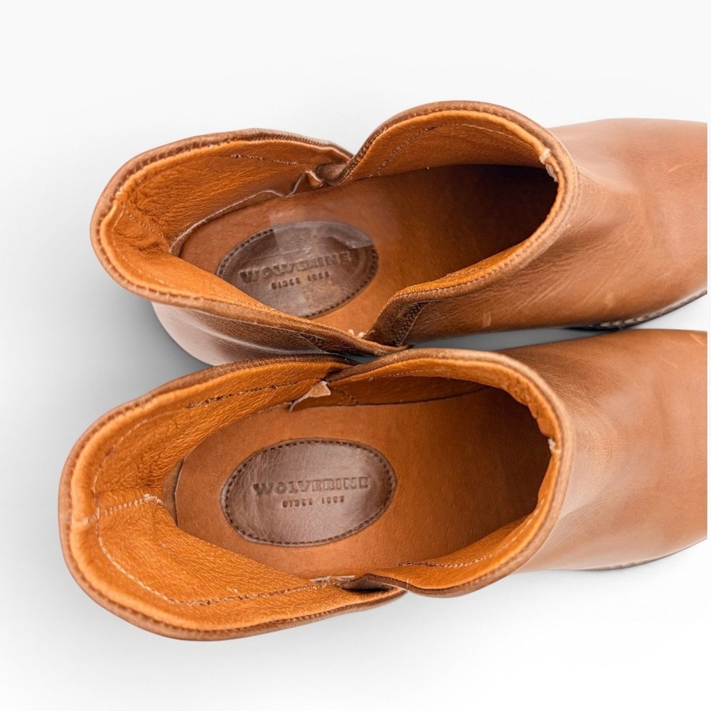 Wolverine 1883 Delaney Leather Ankle Boots 7 Boho Tan Cutout Block Heel Booties - Picture 6 of 7